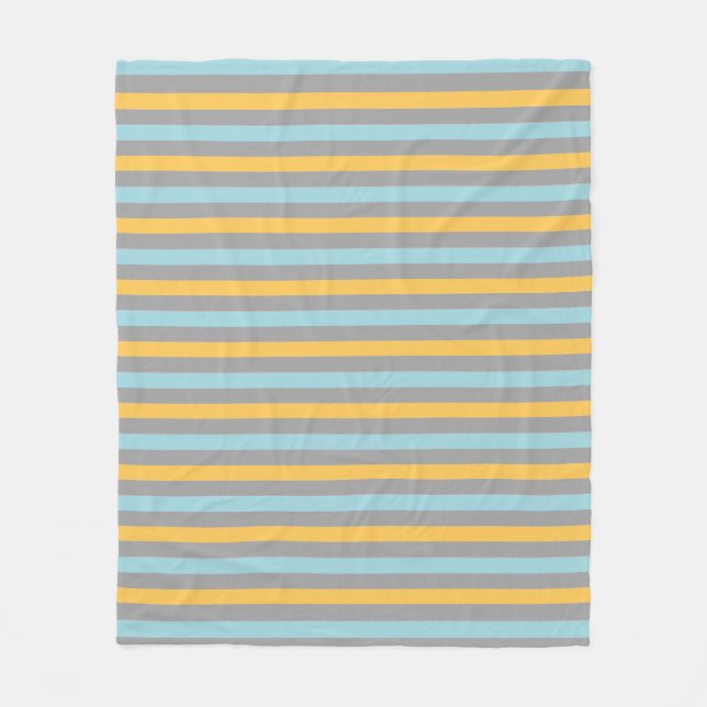 Couverture Polaire Rayures horizontales turquoise, grises et jaunes (Devant)