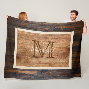Couverture Polaire Rectangle de monogramme en bois rustique