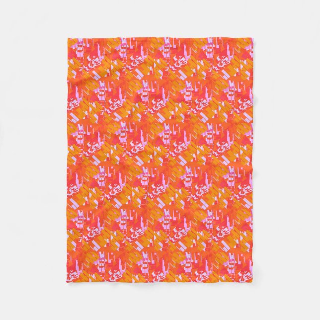 Couverture Polaire Rectangles aléatoires rouges orange rose (Devant)