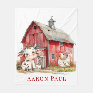 Couverture Polaire Red Barn Cute Cow Chicken Boy Anniversaire fête ca