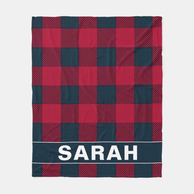 Couverture Polaire Red & Black Plaid Personalized Name (Devant)