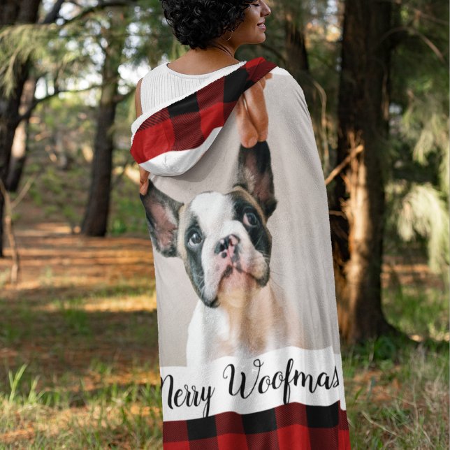 Couverture Polaire Red Buffalo Plaid & Joyeux Woofmas Avec Photo Chie (Créateur téléchargé)