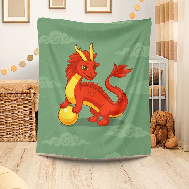 Couverture Polaire Red Chinese Dragon on Green (Créateur téléchargé)