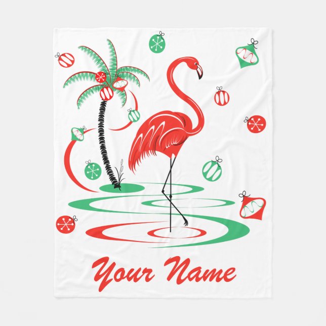 Couverture Polaire Red Christmas Flamant rose Nom fleece (Devant)