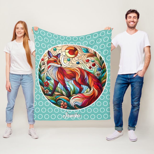 Couverture Polaire Red Fox et Sun Pale Green (En situation)