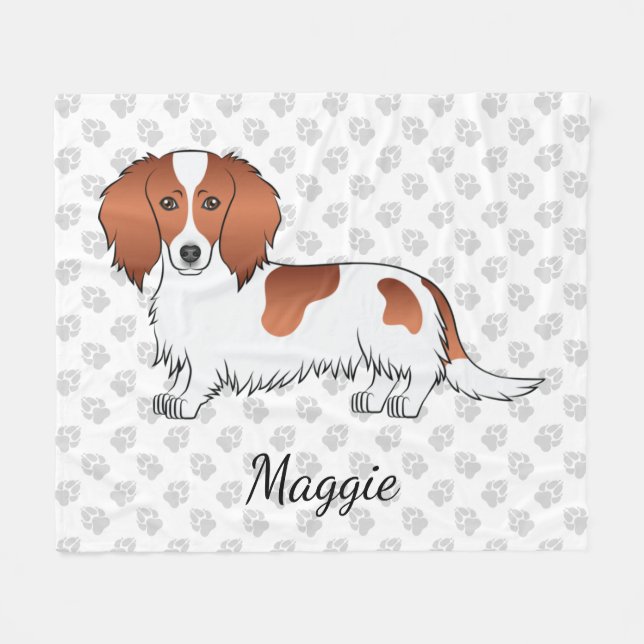 Couverture Polaire Red Piebald Long Cheveux Dachshund Dessin Chien et (Devant (Horizontal))