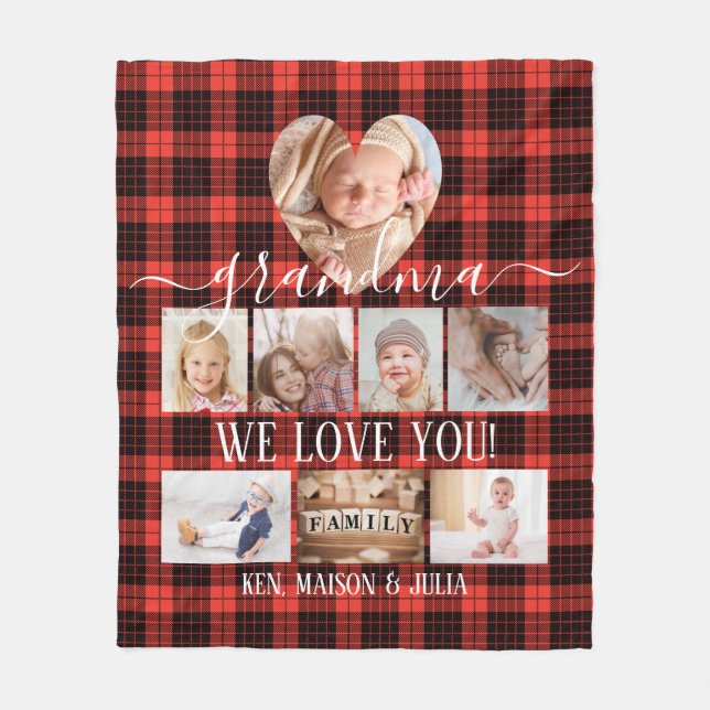 Couverture Polaire Red Plaid 8 photo Collage cadeau personnalisé (Devant)
