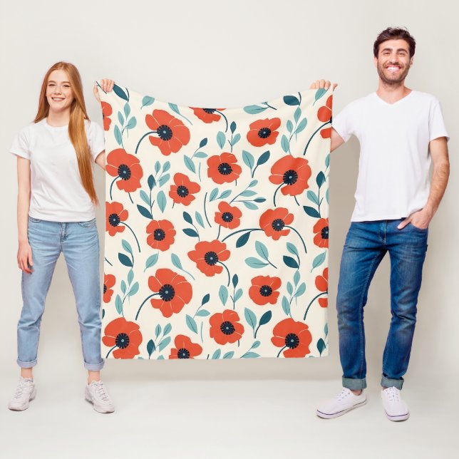Couverture Polaire Red Poppy Floral Print Motif sans couture (En situation)