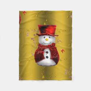 Couverture Polaire Red Snowman sur Gold Christmas