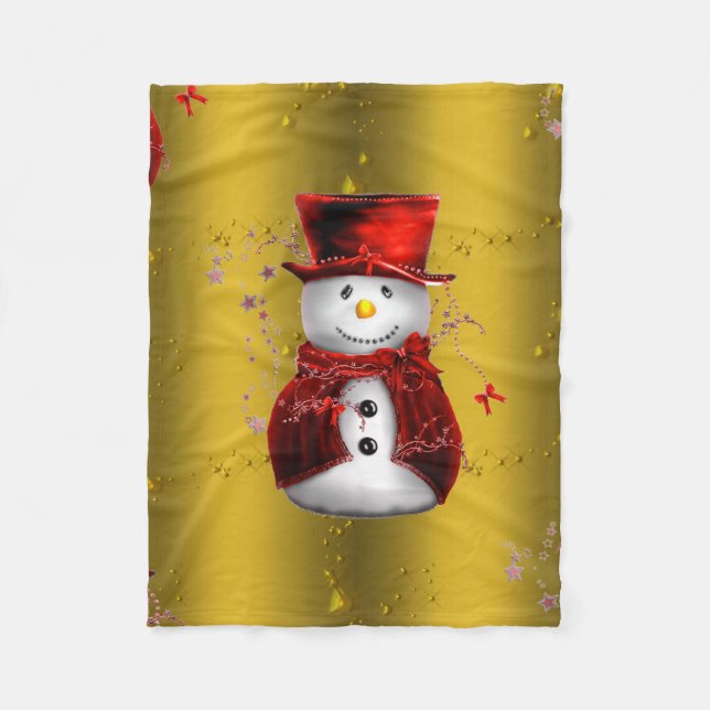 Couverture Polaire Red Snowman sur Gold Christmas (Devant)