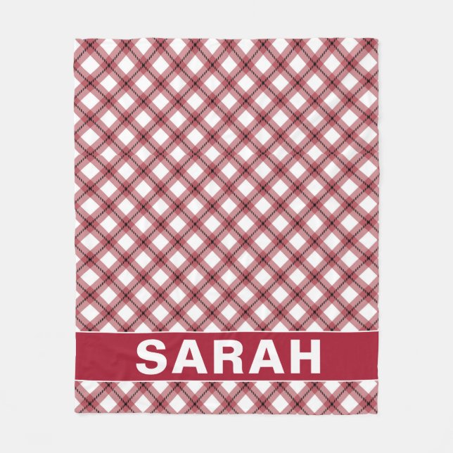 Couverture Polaire Red & White Argyle Plaid Custom Name (Devant)