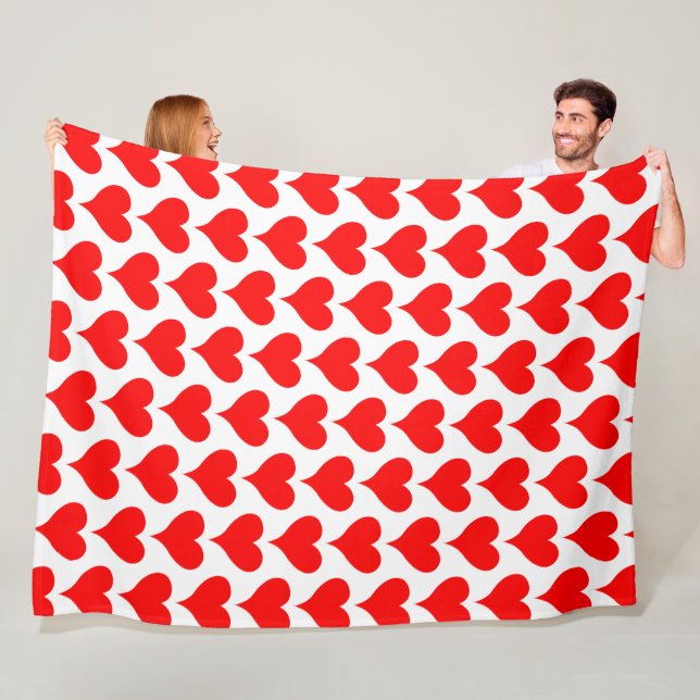 Couverture Polaire Red White Hearts Pattern (En situation)