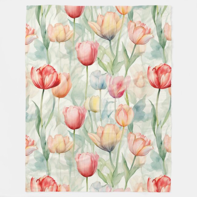 Couverture Polaire Red Yellow Blue Tulip Flowers (Devant)