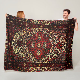 Couverture Polaire Regard de tapis de Perse dans rouge foncé et crè