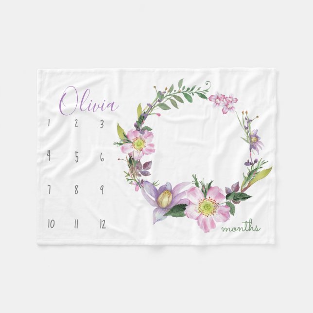 Couverture Polaire Regardez-moi grandir - Fleur Photo prop aquarelle (Devant (Horizontal))