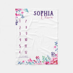 Couverture Polaire Regardez-moi grandir - fleurs d'aquarelle violet