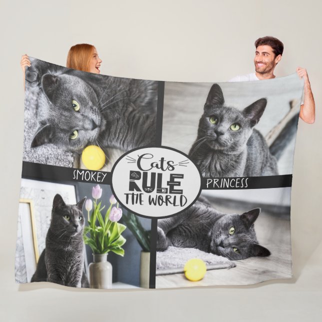 Couverture Polaire Règle des chats avec photo et noms (En situation)