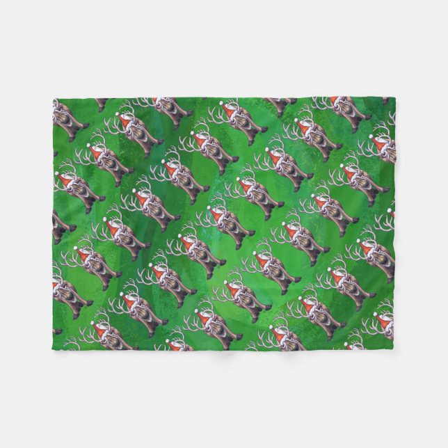 Couverture Polaire Reindees Noël Sur Vert (Devant (Horizontal))