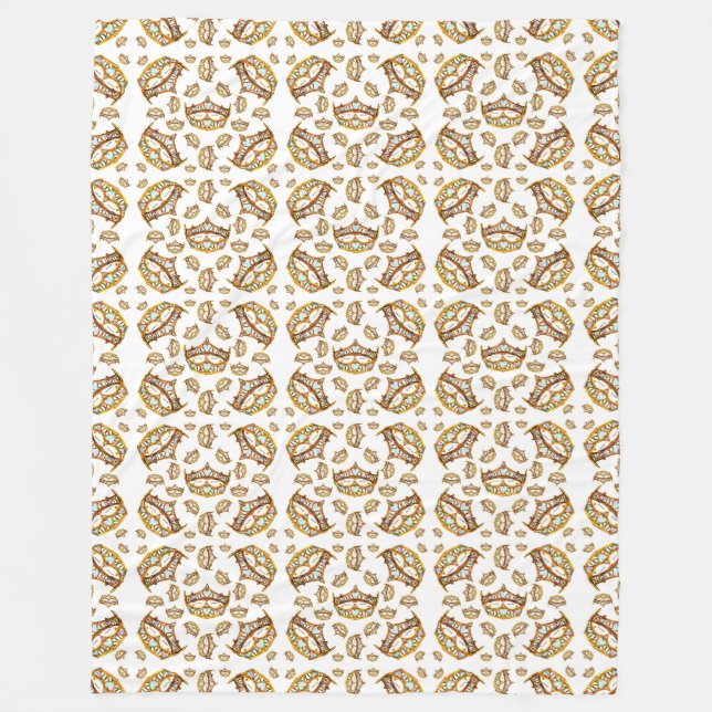 Couverture Polaire Reine coeurs couronne or tiara blanc polaire couve (Devant)
