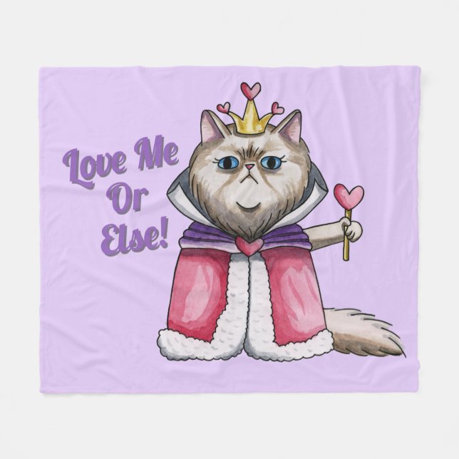 Couverture Polaire Reine d'illustration de chat persan de coeurs (Devant (Horizontal))