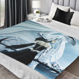 Couverture Polaire Reine Dragon Gothique d'Hiver Élégante Blanche Fan