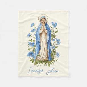 Couverture Polaire Religieux Catholique Vierge Marie Bleu Floral