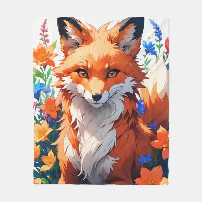 Couverture Polaire Renard à fleurs (Devant)