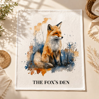 Couverture Polaire Renard aquarelle cabine Northwoods Den personnalis