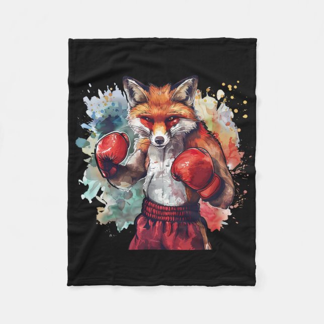 Couverture Polaire Renard Boxeur Avec Gants De Boxe Kickboxing Drôle  (Devant)