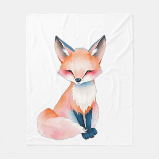 Couverture Polaire Renard d'aquarelle impressionniste avec champignon
