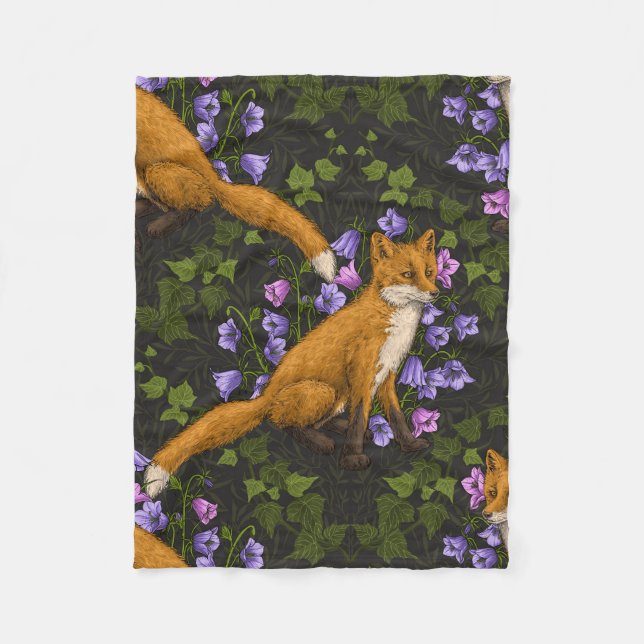 Couverture Polaire Renard, fleurs et lierre, vert, orange et viole (Devant)