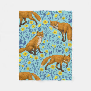 Couverture Polaire Renards et papillons sur le bleu de la piscine