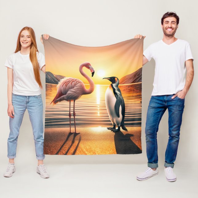 Couverture Polaire Rencontre avec le coucher de soleil de Flamant ros (En situation)