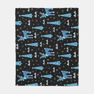 Couverture Polaire Rennes, flocons de neige, motif de Noël