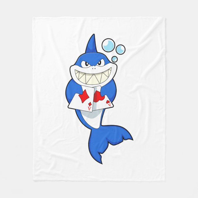 Couverture Polaire Requin au Poker avec cartes de Poker (Devant)
