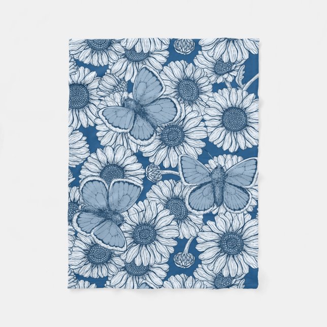 Couverture Polaire Ressort bleu, fleurs sauvages, marguerites (Devant)