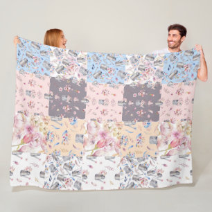 Couverture Polaire Ressort Floral Jardin Patchwork Blanche en polaire