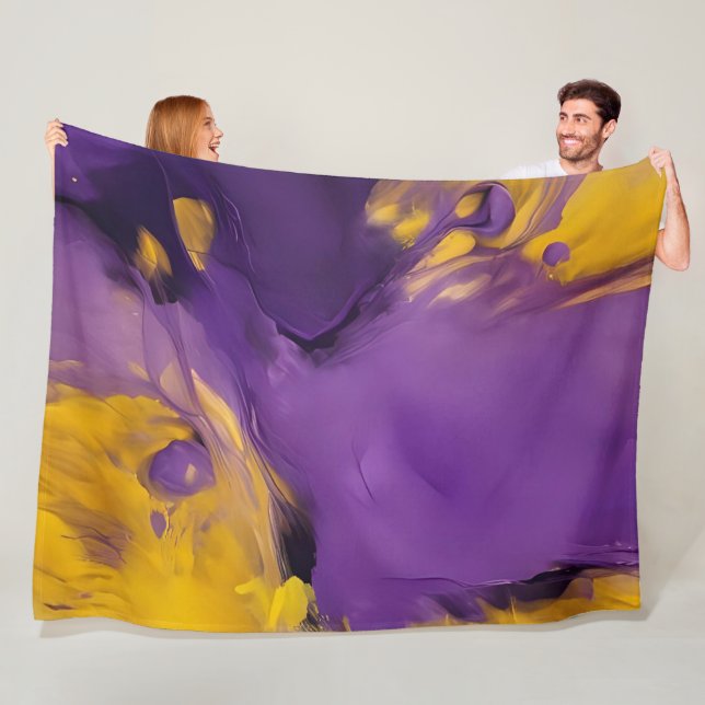Couverture Polaire Résumé abstrait violet et or (En situation)