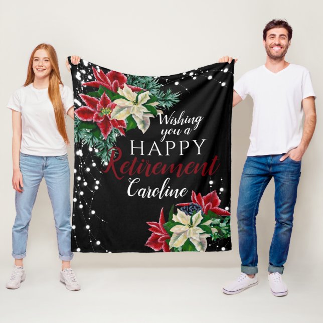 Couverture Polaire Retraite Noël Poinsettia Floral Noir (En situation)
