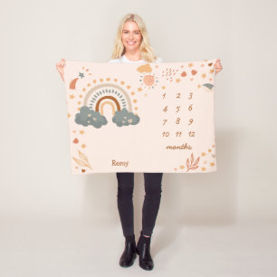 Couverture Polaire Retro Boho Arc-en-ciel rouille bébé mois jalon