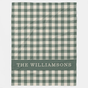 Couverture Polaire Retro Buffalo Plaid Forest Green Nom personnalisé