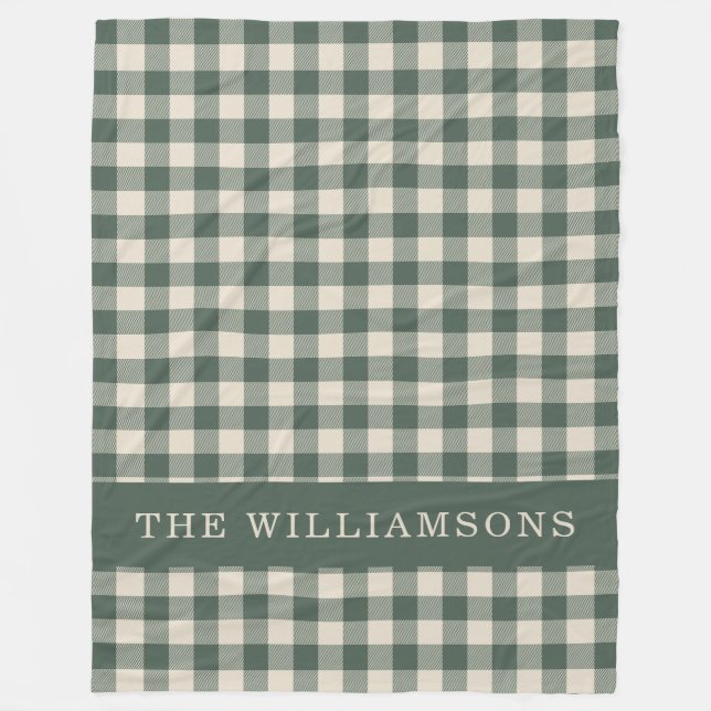 Couverture Polaire Retro Buffalo Plaid Forest Green Nom personnalisé (Devant)