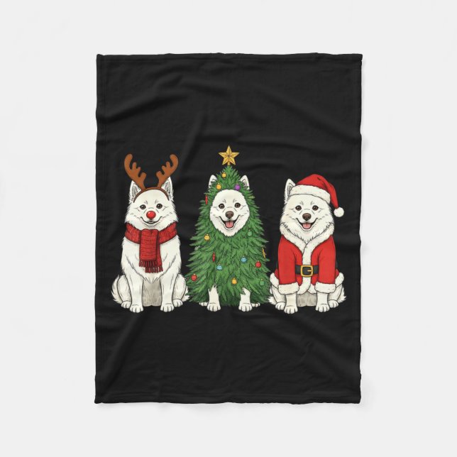 Couverture Polaire Retro Christmas American Eskimo Dog Santa Reindeer (Devant)