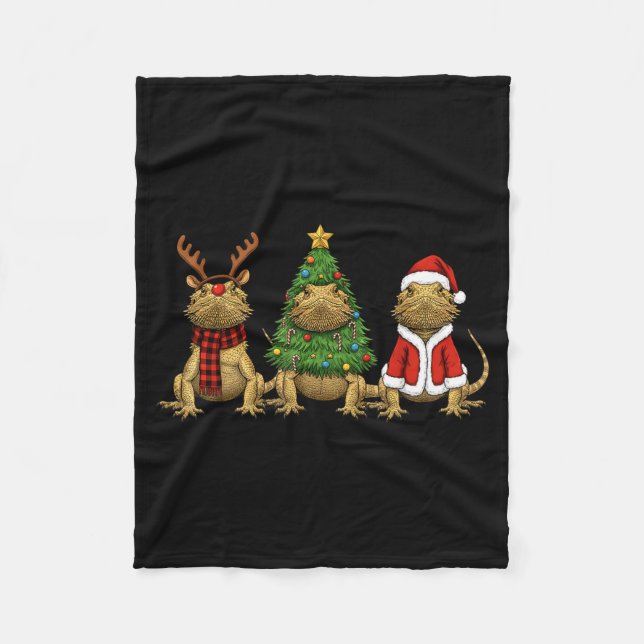 Couverture Polaire Retro Christmas Bearded Dragon Santa Reindeer  (Devant)