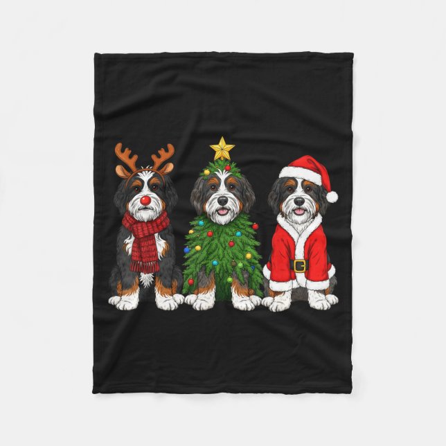 Couverture Polaire Retro Christmas Bernedoodle Santa Reindeer Dog Lov (Devant)