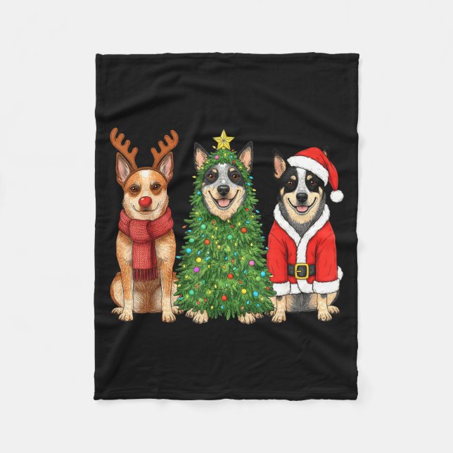 Couverture Polaire Retro Christmas Blue Heeler Santa Reindeer Dog Lov (Devant)
