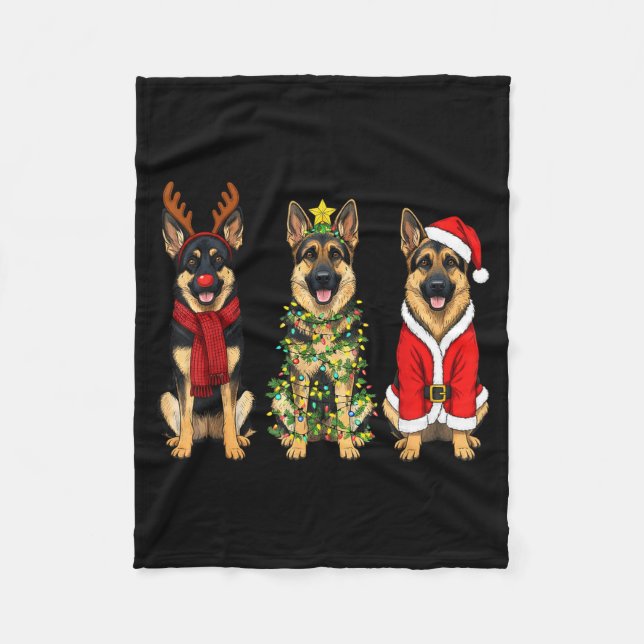 Couverture Polaire Retro Christmas German Shepherd Santa Reindeer Gsd (Devant)