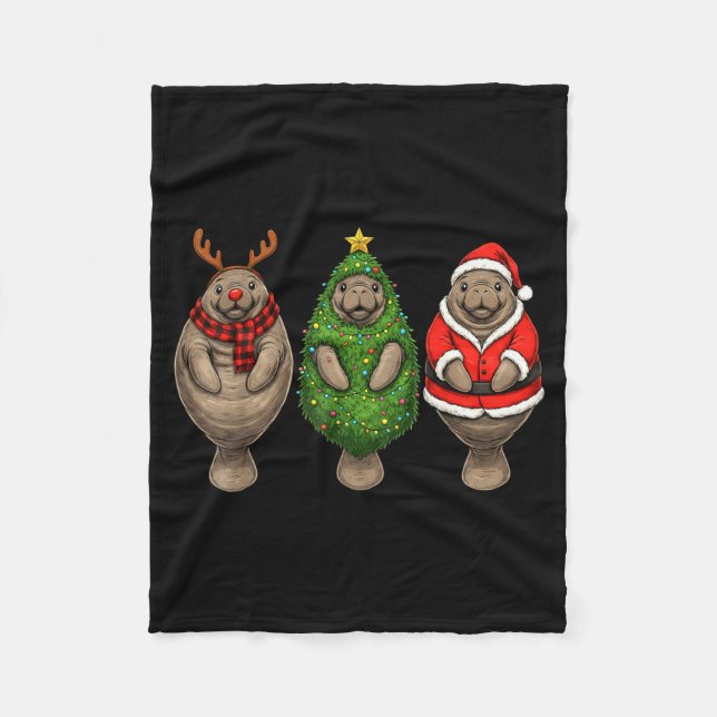 Couverture Polaire Retro Christmas Manatee Santa Reindeer  (Devant)