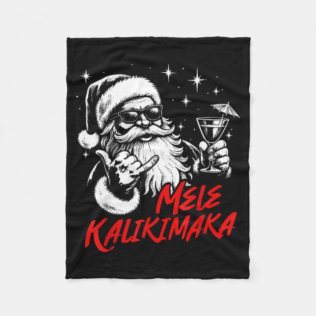 Couverture Polaire Retro Christmas Mele Kalikimaka Santa Shaka Hawaii (Devant)