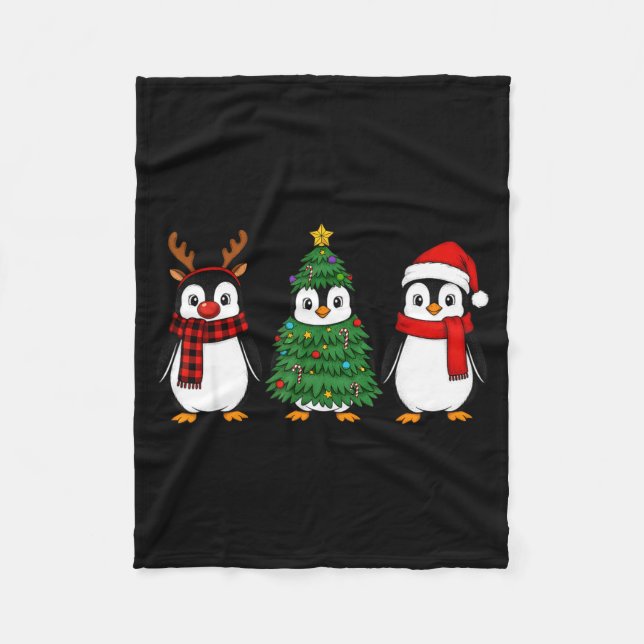Couverture Polaire Retro Christmas Penguin Santa Reindeer  (Devant)